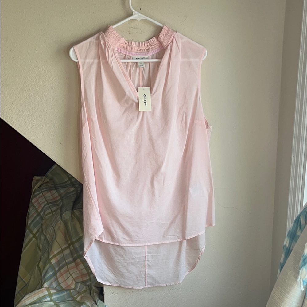 Soft‎ Pink Pastel Casual Shirt Sleeveless Gathered Ruffle neckline XL